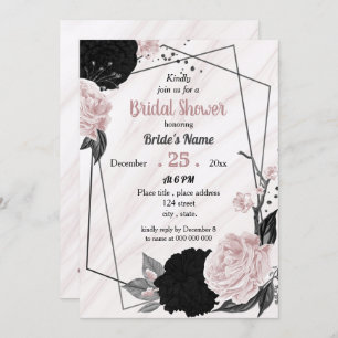 Invitation Douche nuptiale géométrique rose et noir