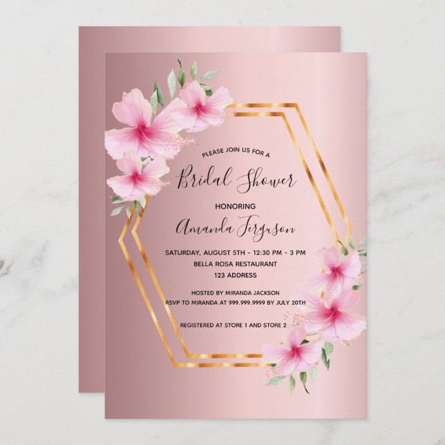 Invitation Douche nuptiale géométrique rose vif (Devant / Derrière)
