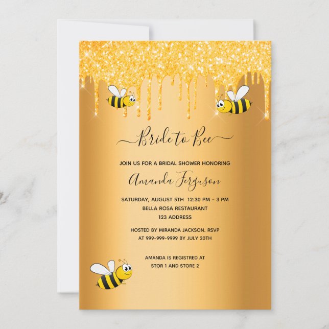 Invitation Douche nuptiale gouttes d'or d'abeille (Devant)