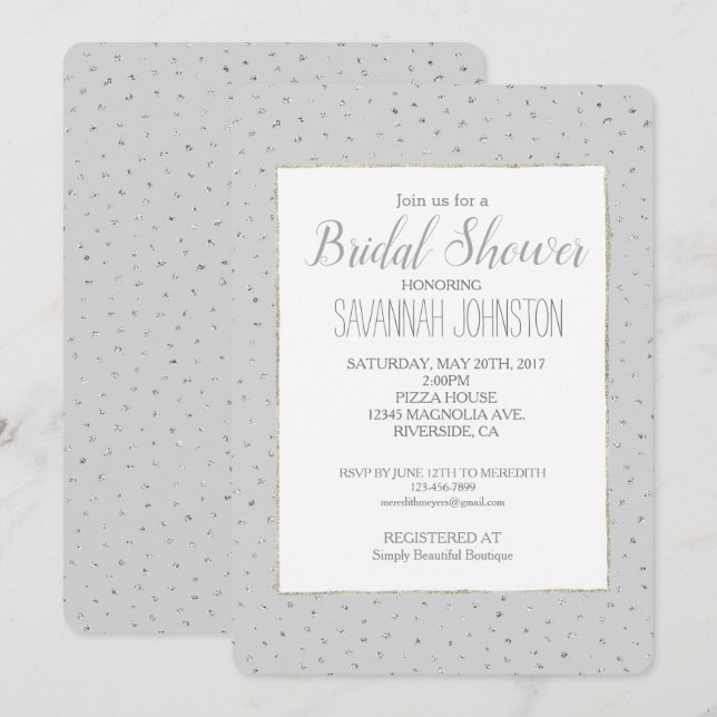 Invitation Douche nuptiale gris argent Confetti (Devant / Derrière)