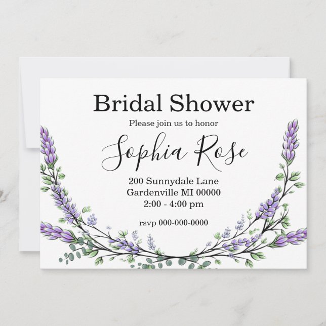 Invitation Douche nuptiale Lavande et Eucalyptus (Devant)
