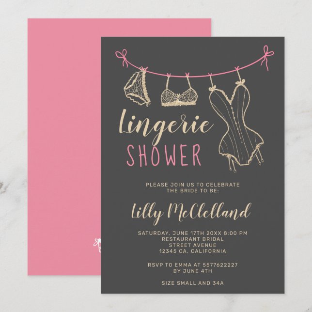 Invitation Douche nuptiale lingerie chic (Devant / Derrière)