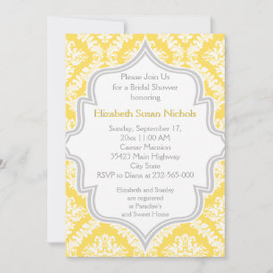 Invitation Douche nuptiale mariage damassé gris jaune citron
