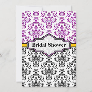 Invitation Douche nuptiale mariage damassé jaune violet noir