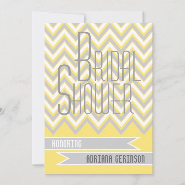 Invitation Douche nuptiale mariage moderne gris chevron, jaun (Devant)