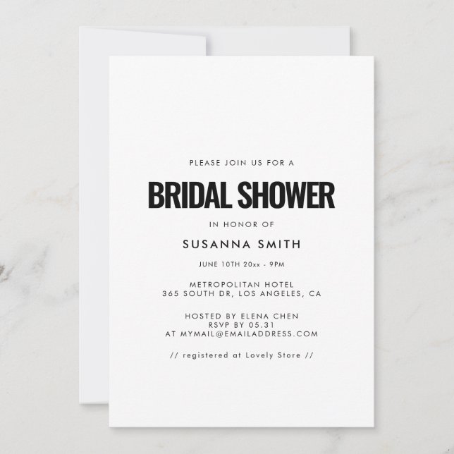 Invitation Douche nuptiale minimaliste simple (Devant)