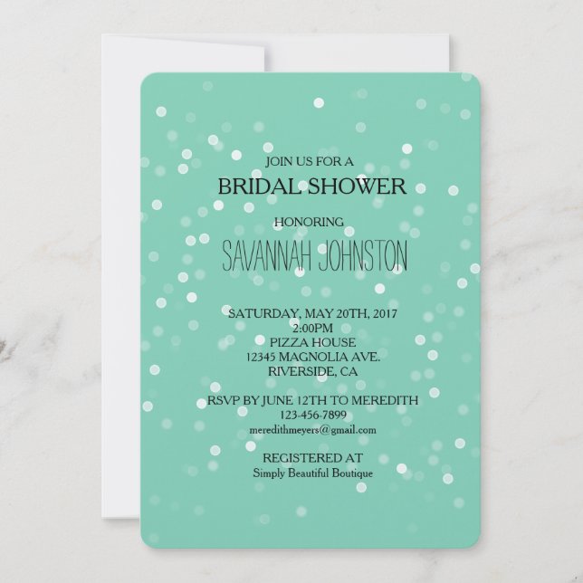Invitation Douche nuptiale Mint et White Bokeh Confetti (Devant)
