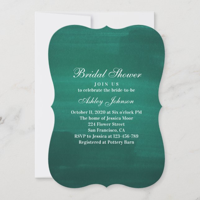 Invitation Douche nuptiale moderne vert foncé. Émeraude simpl (Devant)