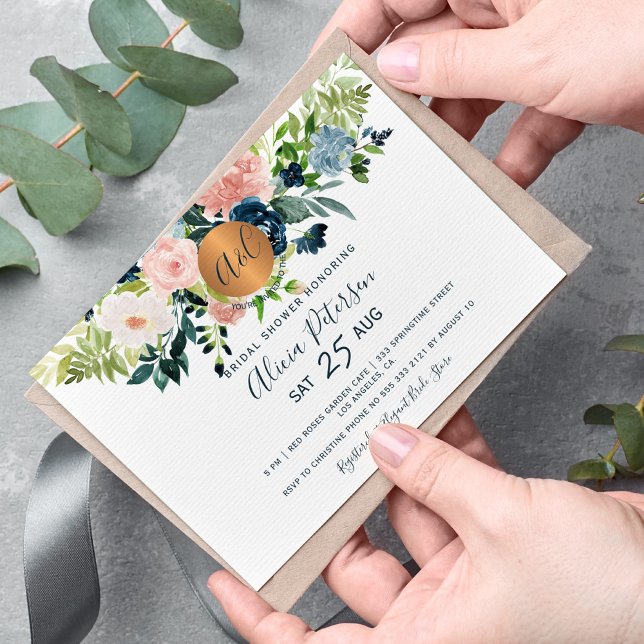 Invitation Douche nuptiale monogramme bleu marine (Créateur téléchargé)