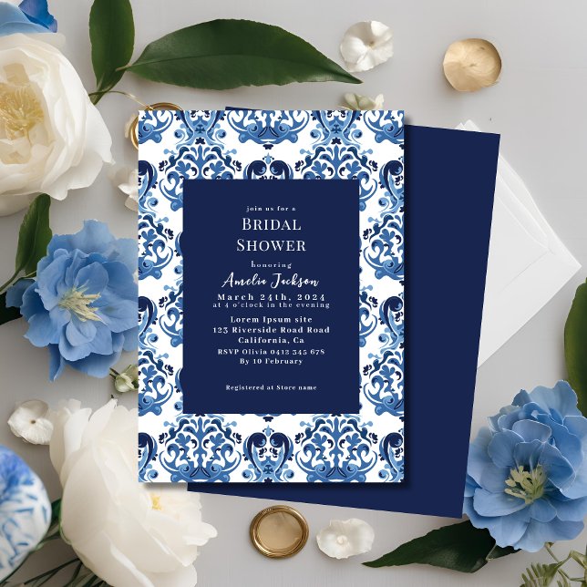 Invitation Douche nuptiale motif de la chinoiserie bleue (Créateur téléchargé)