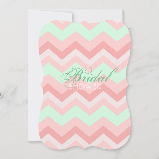 Invitation douche nuptiale motif moderne corail menthe chevro (Devant)