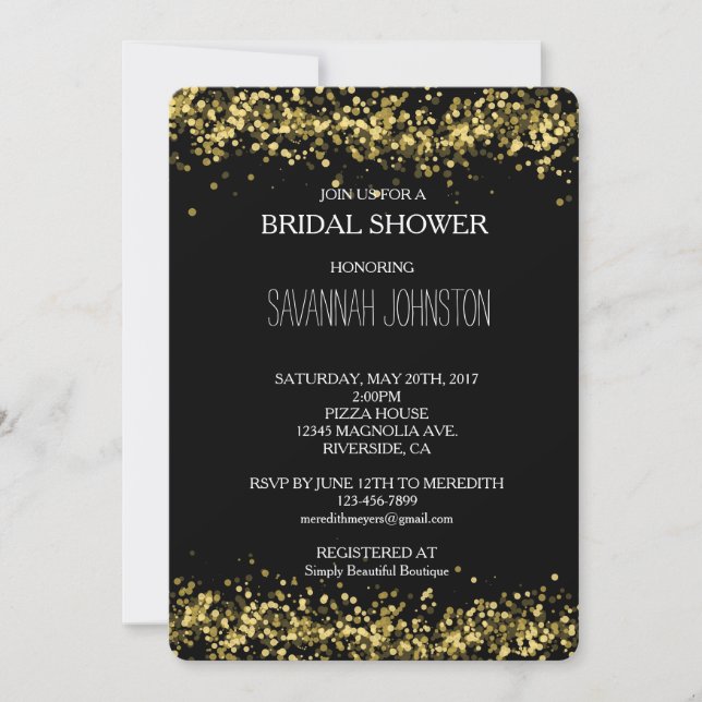 Invitation Douche nuptiale Noir et Or Confetti (Devant)