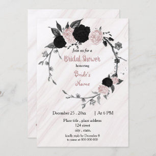 Invitation Douche nuptiale noire et rose douce