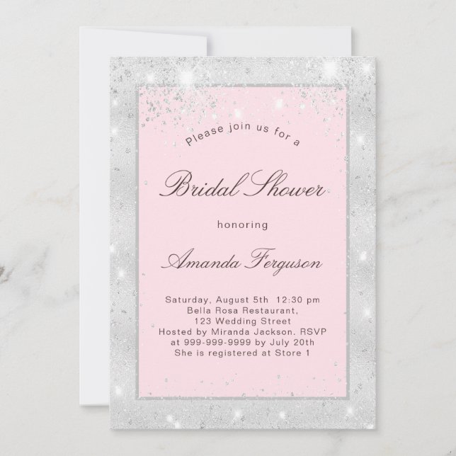 Invitation Douche nuptiale rose brillant parties scintillant  (Devant)