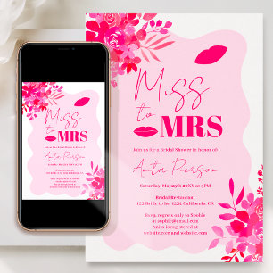 Invitation Douche nuptiale rose chaud à cadre ondulé rose rou