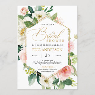 Invitation Douche nuptiale rose floral et or géométrique