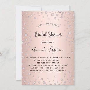 Invitation Douche nuptiale rose or rose diamants glamour