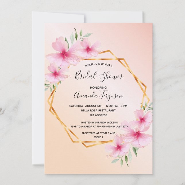 Invitation Douche nuptiale rose or rose roux geo (Devant)