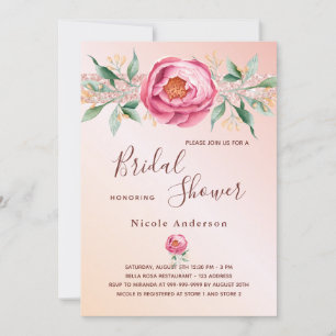 Invitation Douche nuptiale rose rose or floral glamour