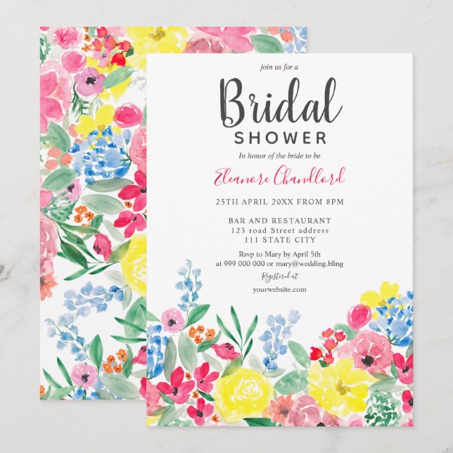 Invitation Douche nuptiale rose rouge rustique (Devant / Derrière)