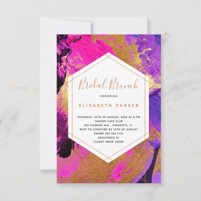 Invitation Douche nuptiale rose violet d'art abstrait moderne (Devant)