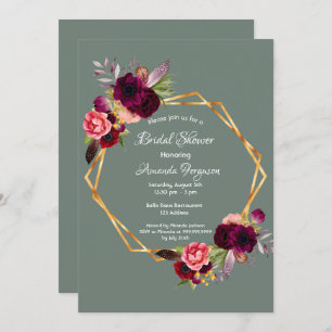 Invitation Douche nuptiale sauge vert floral géométrique bord