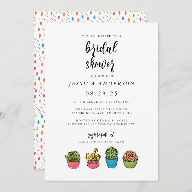 Invitation Douche nuptiale succulente (Devant / Derrière)