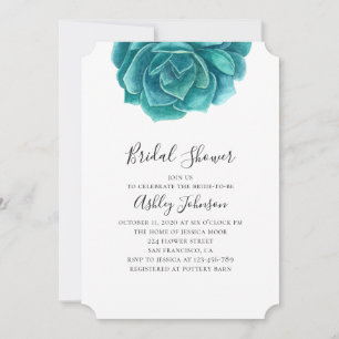 Invitation Douche nuptiale succulente aquarelle. cactus turqu