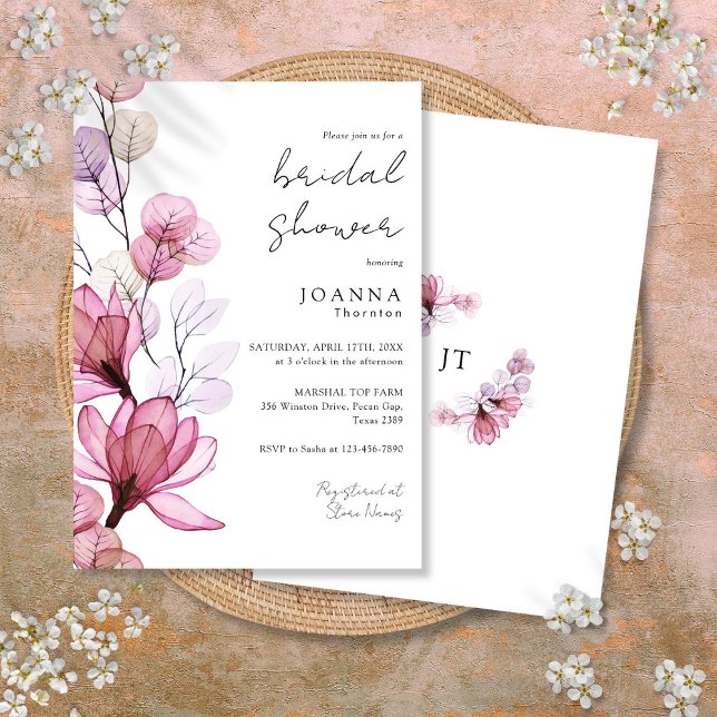 Invitation Douche nuptiale transparente Rose Dusty Floral (Transparent Dusty Rose Floral Bridal Shower Invitation)