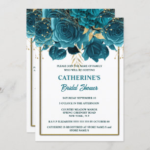 Invitation Douche nuptiale turquoise couleur or blanc rose