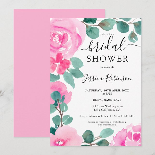 Invitation Douche nuptiale vert rose gras (Devant / Derrière)