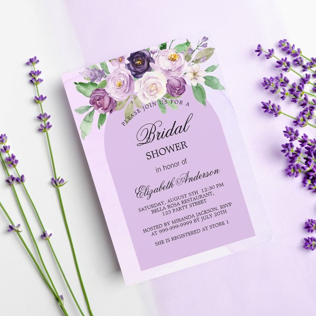 Invitation Douche nuptiale violet fleurs violet arch luxe (Créateur téléchargé)