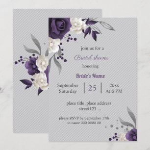 Invitation douche nuptiale violet poussiéreuse et fleurs blan