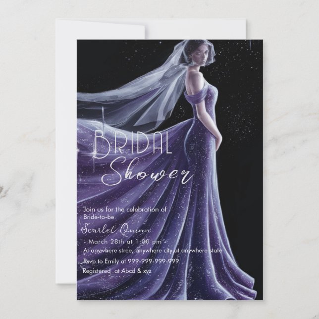 Invitation douche nuptiale violette mariage (Devant)