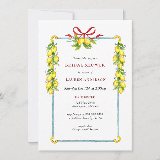 Invitation Douche nuptiale Watercolor Lemons Holiday (Devant)