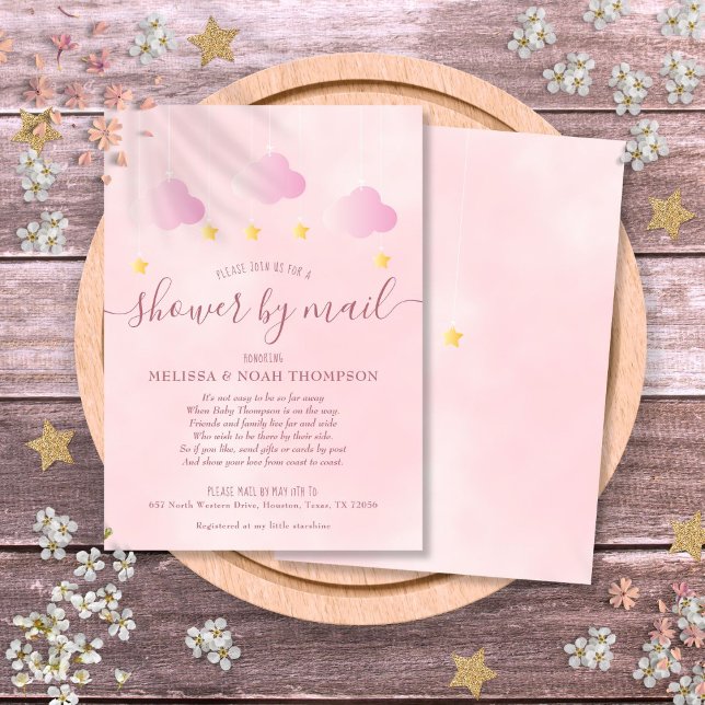 Invitation Douche par courrier bébé fille rose tendre à longu (Shower By Mail Long Distance Soft Pink Baby Girl Invitation)