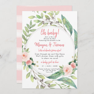 Invitation douche par courrier de baby shower rose lointain