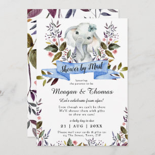 Invitation douche par courrier du baby shower bleu d'éléphant