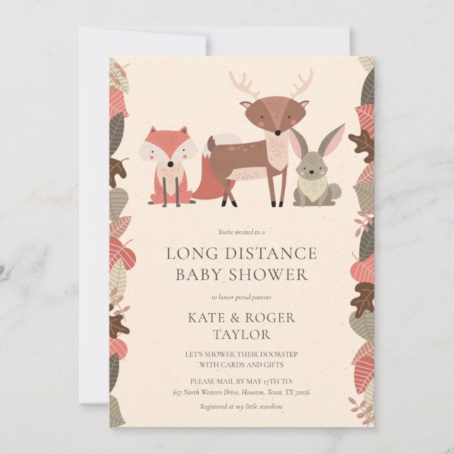 Invitation Douche Par Courrier Longue Distance Parsemer Bois (Devant)