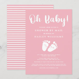 Invitation Douche par courrier Oh Baby Girl Feet Rose White