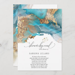 Invitation Douche par courrier Turquoise et encre d'alcool ma
