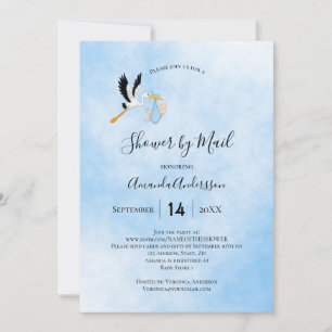 Invitation Douche par la cigogne mail bébé garçon bleu ciel m