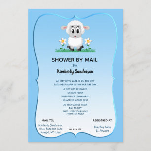 Invitation Douche par Mail Baby Boy Blue Cute Lamb 