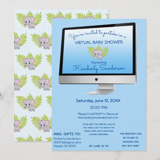 Invitation Douche Par Mail Baby Boy Blue Online (Devant / Derrière)