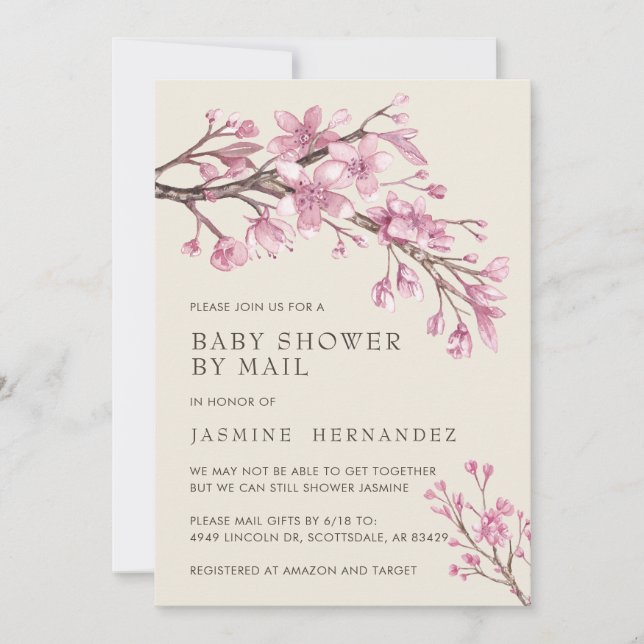 Invitation Douche Par Mail Baby Girl Rose Floral (Devant)