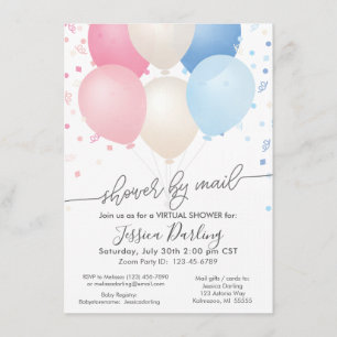 Invitation Douche par Mail Balloons et Confetti rose et bleu