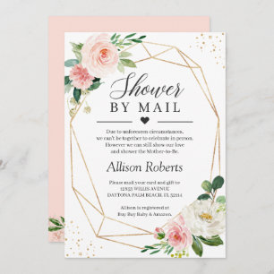 Invitation Douche Par Mail Blush Rose Floral Or Géométrique