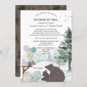 Invitation Douche par Mail Forest Woodland Bear Girl Baby