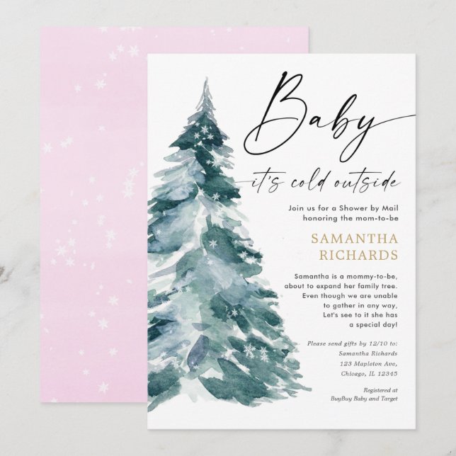 Invitation Douche par Mail Gold girl baby shower d'hiver (Devant / Derrière)