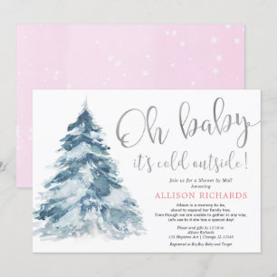 Invitation Douche par mail hiver rose argent fille baby showe